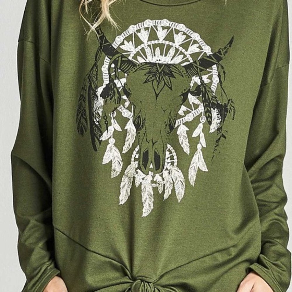 OLIVE BULL PRINT TOP - Picture 3 of 4